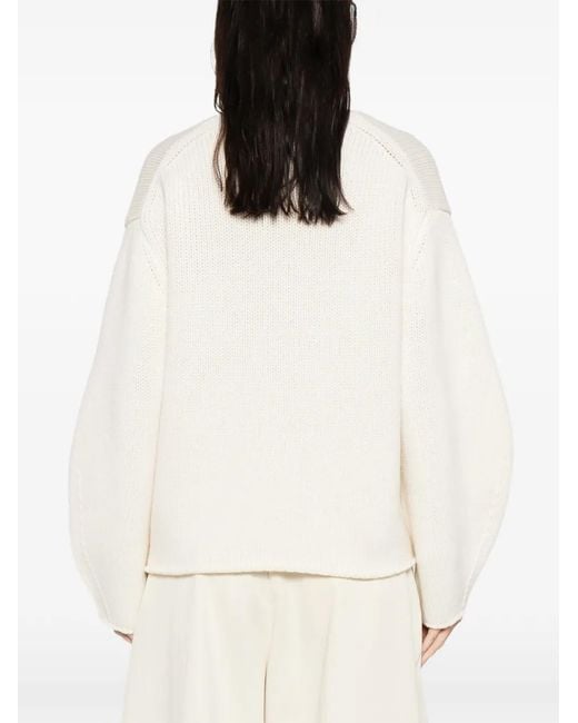 Soft Goat White Puff Sleeve V-Neck Knit