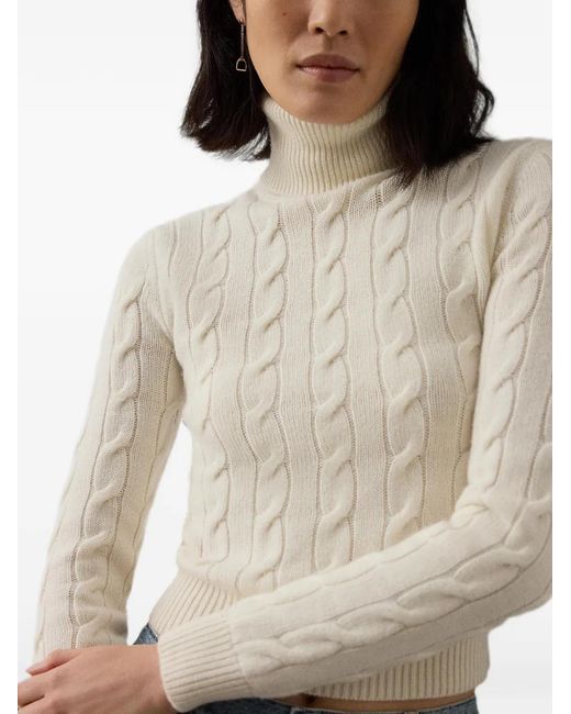 Polo Ralph Lauren White Cable-Knit Roll-Neck Sweater