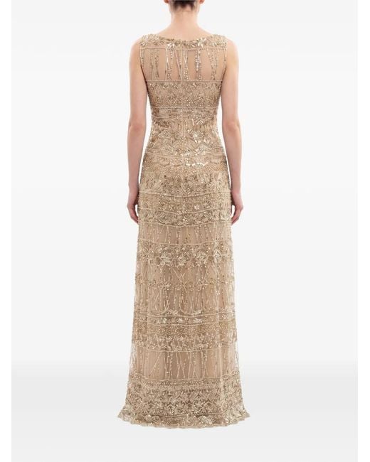 Saiid Kobeisy Natural Sequin-Embellished Embroidered Maxi Dress