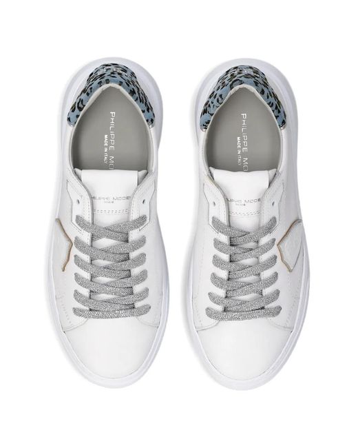 Philippe Model White Temple Low Leopard Panel Sneakers
