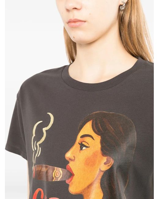 Melt Black Graphic-Print Cropped T-Shirt