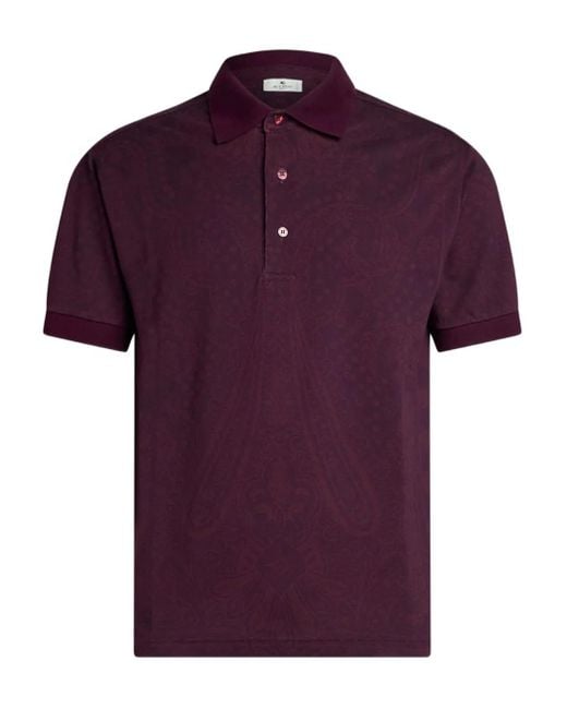 Etro Purple Paisley-Cotton Polo Shirt for men