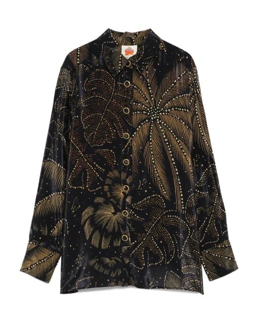Farm Rio Black Palm-Print Button-Up Shirt
