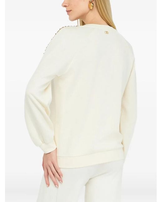 Felpa Girocollo Con Strass di Liu Jo in White