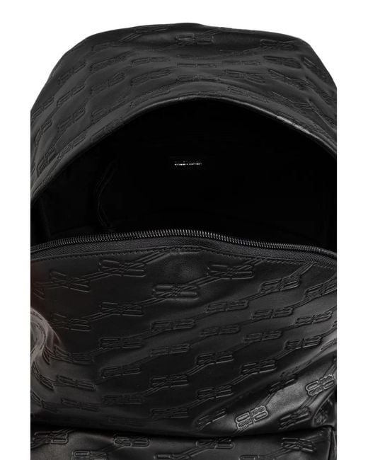 Balenciaga Black Bb Logo-Embossed Leather Backpack for men