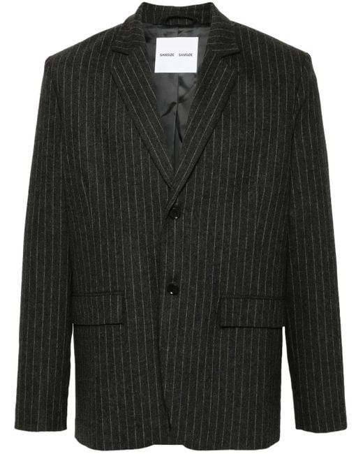 Samsøe & Samsøe Black Single-Breasted Pinstripe-Pattern Blazer for men