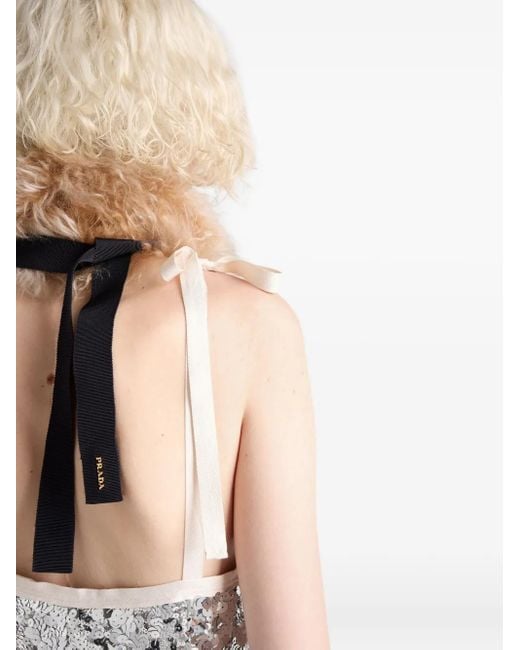 Prada Gray Ribbon-Strap Sequinned Dress