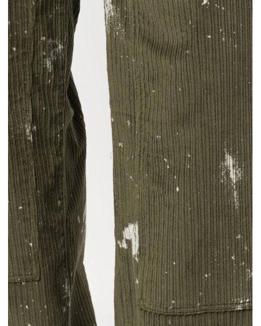 M I S B H V Green Paint-Splatter Corduroy Trousers for men
