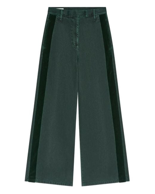 Dries Van Noten Green Side-Stripe Denim Trousers