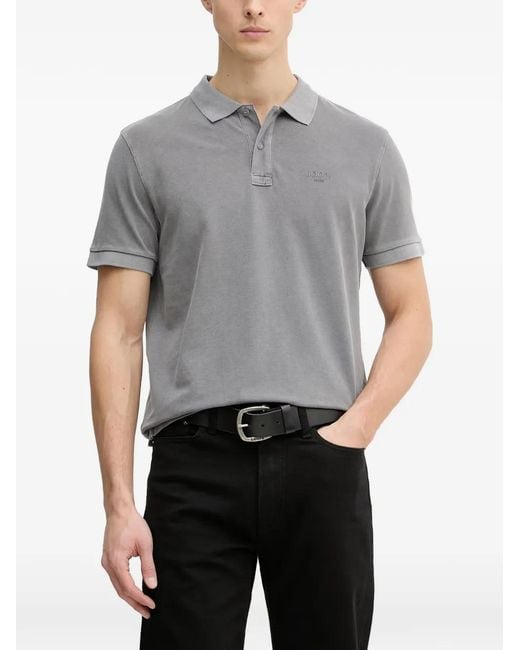 Joop! Gray Ambrosian Logo-Embroidered Polo Shirt for men