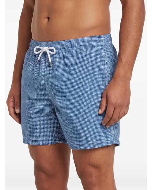 Fedeli Blue Drawstring Pattern Swim Shorts for men