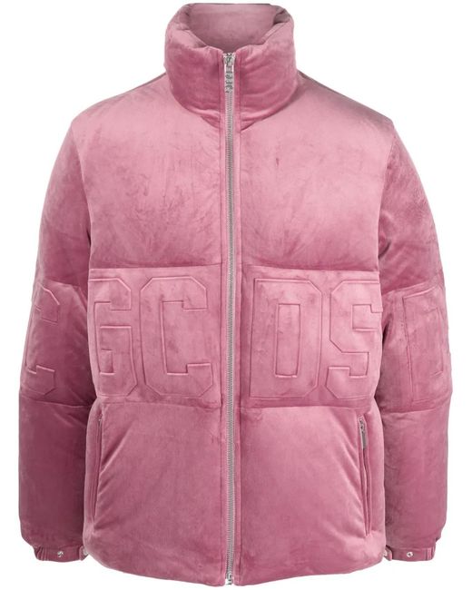 Gcds Pink Logo-Embossed Velvet Jacket