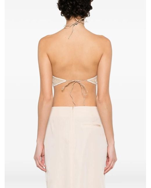 Oseree White Sequin-Embellishment Top