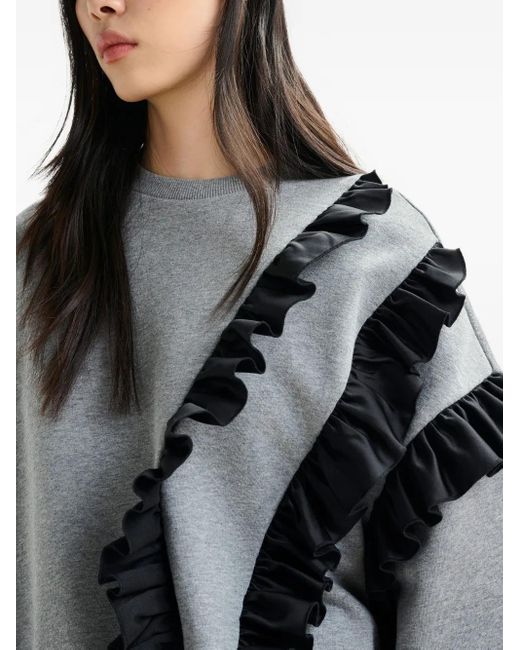 Essentiel Antwerp Gray Iwave Ruffle-Detail Sweatshirt