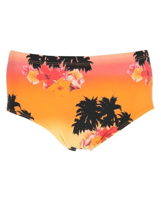 Amir Slama Orange Print Ilha De Hibiscus Swimming Trunks for men