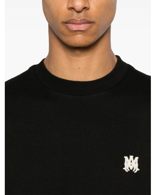 Amiri Black Crew Neck T-Shirt With Chest Embroidery for men
