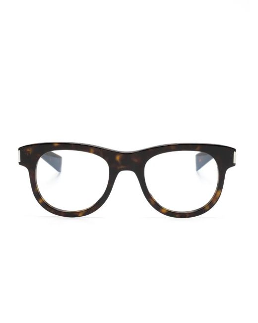Saint Laurent Brown Tortoiseshell-Effect Round-Frame Glasses