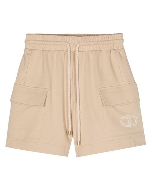 Twin Set Natural Logo-embroidered Cotton Shorts