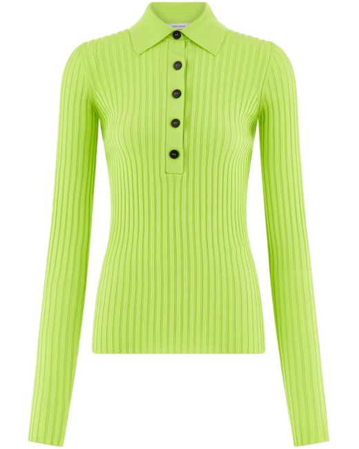 Ferragamo Green Long-sleeved Ribbed Polo Shirt