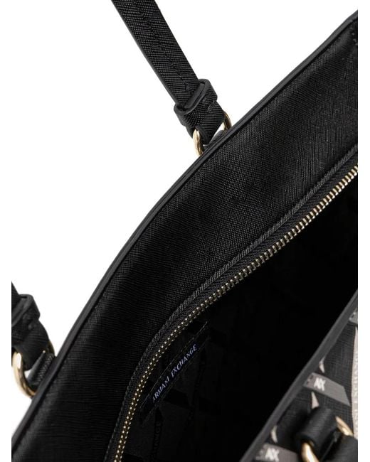 ARMANI EXCHANGE Black Logo-Charm Tote Bag