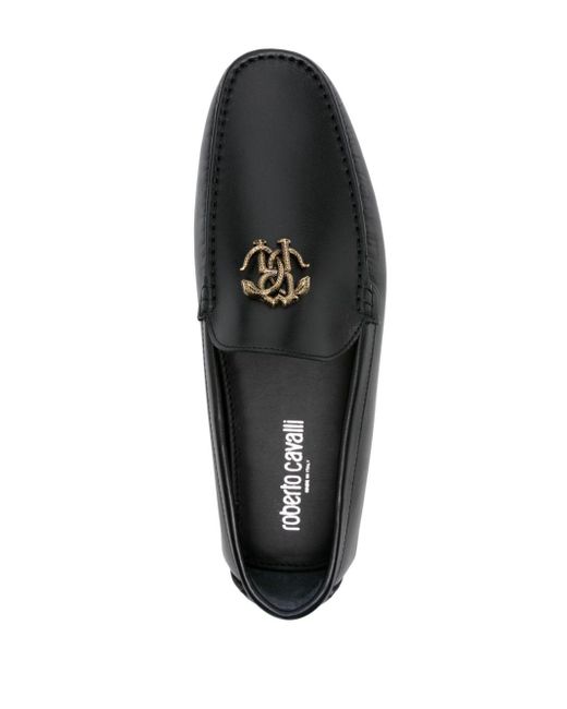 Roberto Cavalli Black Logo-plaque Leather Loafers for men