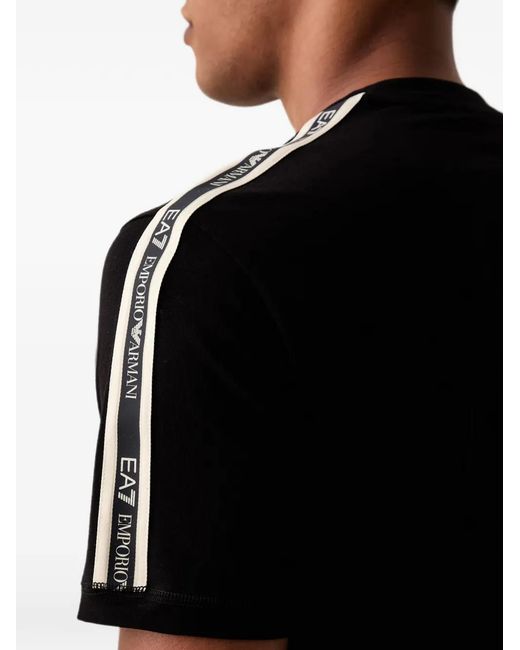 EA7 Black Logo-Tape T-Shirt for men