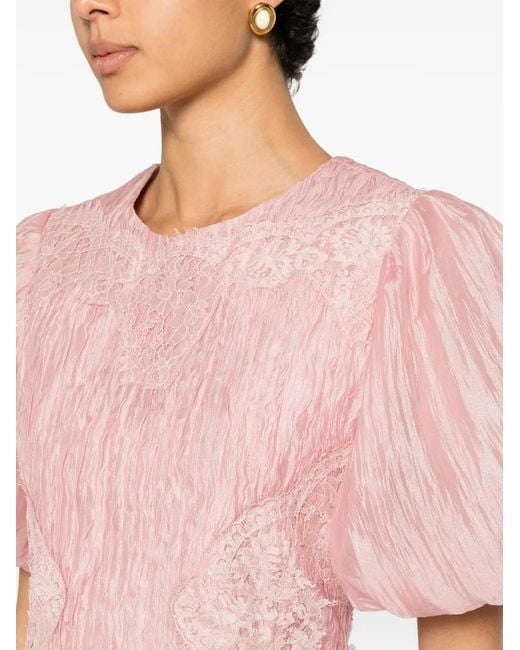 Aje. Pink Ophelia Lace Midi Dress