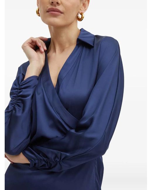 Guess Blue Collared-Neckline Mini Wrap Dress