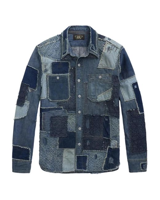 RRL Blue Patchwork Denim Shirt for men
