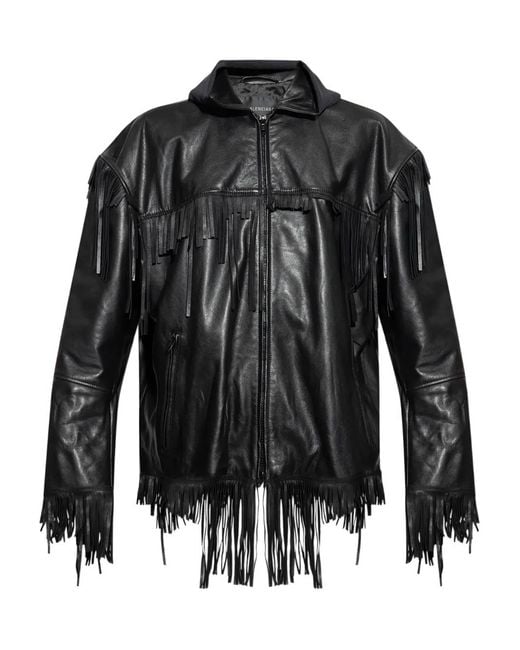 Balenciaga Black Fringed Leather Jacket for men