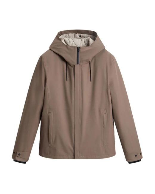 Giacca Trapuntata Con Cappuccio di Woolrich in Brown da Uomo