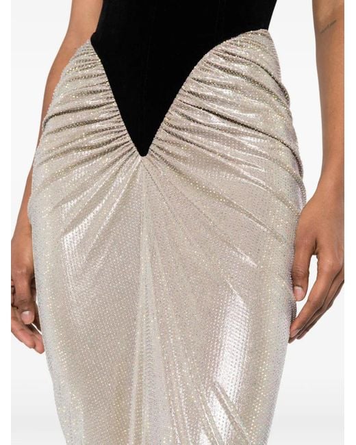 Miron White Velvet-Corset Crystal-Embellished Gown