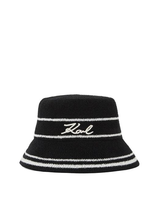 Karl Lagerfeld Black Signature Knit Bucket Hat