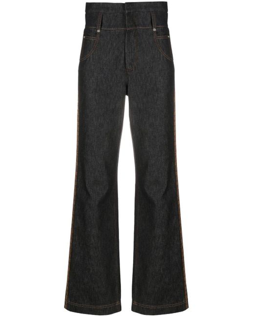 Fendi Black Blue High-waist Straight Jeans
