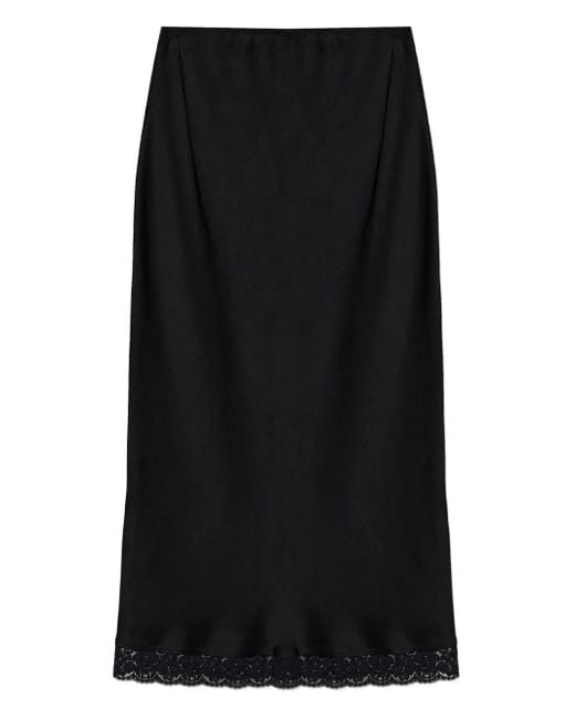 Victoria Beckham Black Lace-Trimmed Pencil Skirt