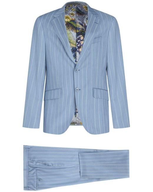 Etro Blue Striped Wool Suit for men