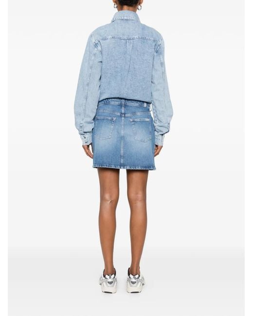 7 For All Mankind Blue Faded-Effect Long-Sleeve Dress