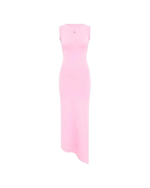 MARINE SERRE Pink Pearl Logo Asymmetrical Midi Dress