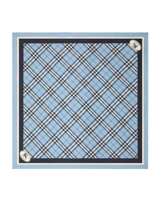 Burberry Blue Checked Silk Scarf