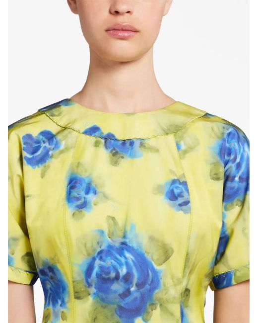 Marni Blue Rose-Print Midi Dress