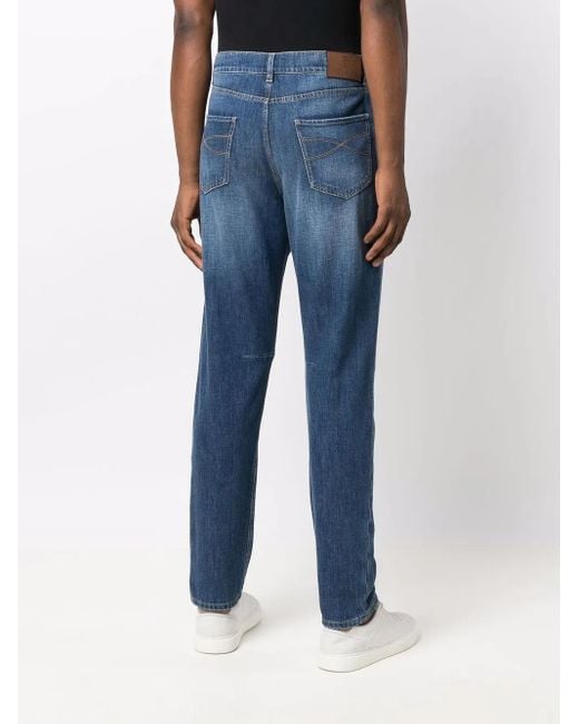 Vaqueros Rectos Con Efecto Lavado Brunello Cucinelli de hombre de color Blue
