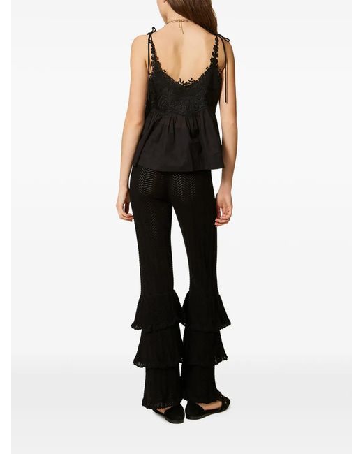 Twinset Black Knit Trousers With Ruffles