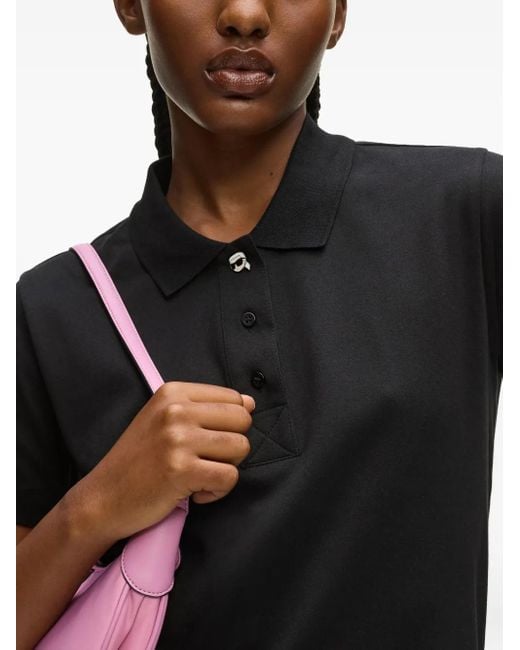 Karl Lagerfeld Black Ikon Button Polo Shirt