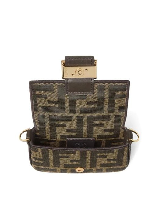 Fendi Brown Nano Baguette Schultertasche mit FF-Jacquard