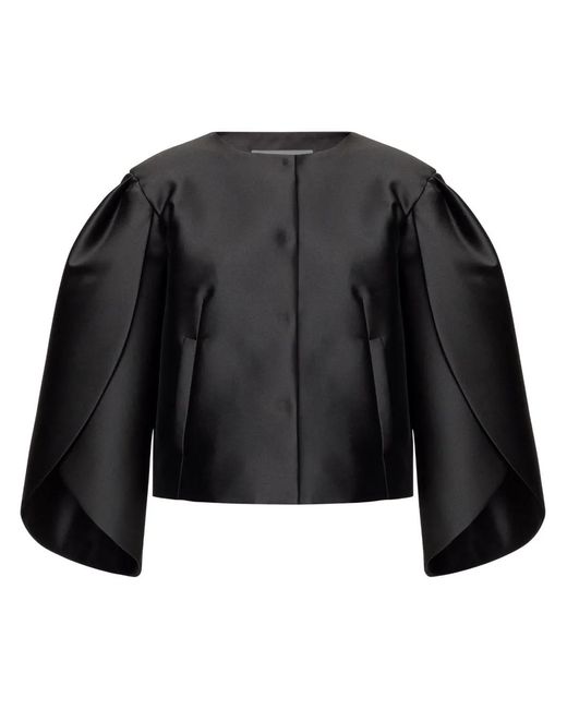 Alberta Ferretti Black Petal-Sleeve Mikado Jacket