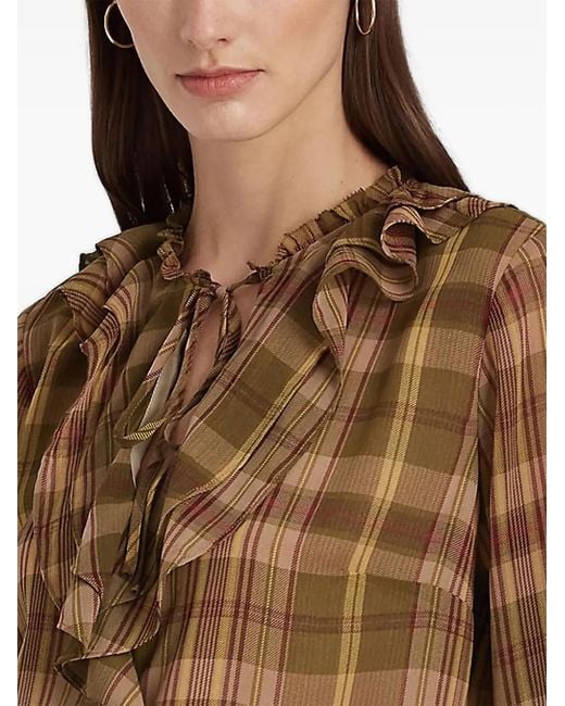 Ralph Lauren Brown Plaid Ruffled Blouse