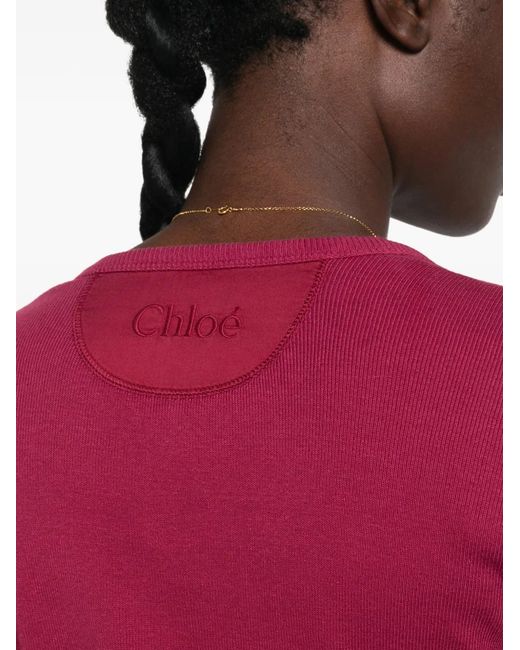 Chloé Red Button-Placket Long-Sleeve Top