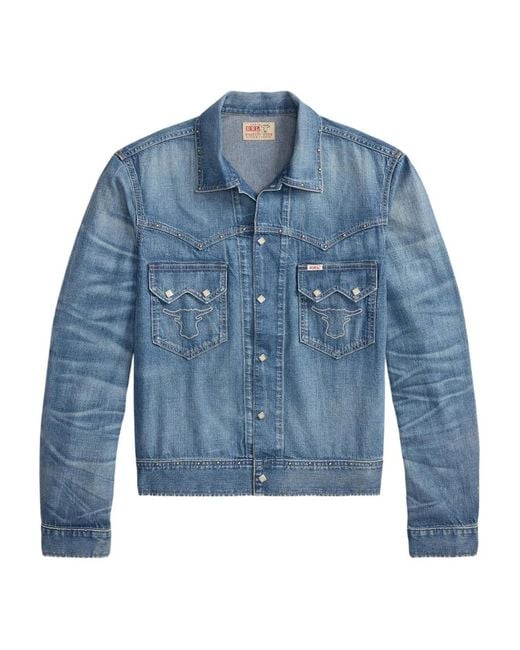 RRL Blue Studded Embroidered Jacket for men