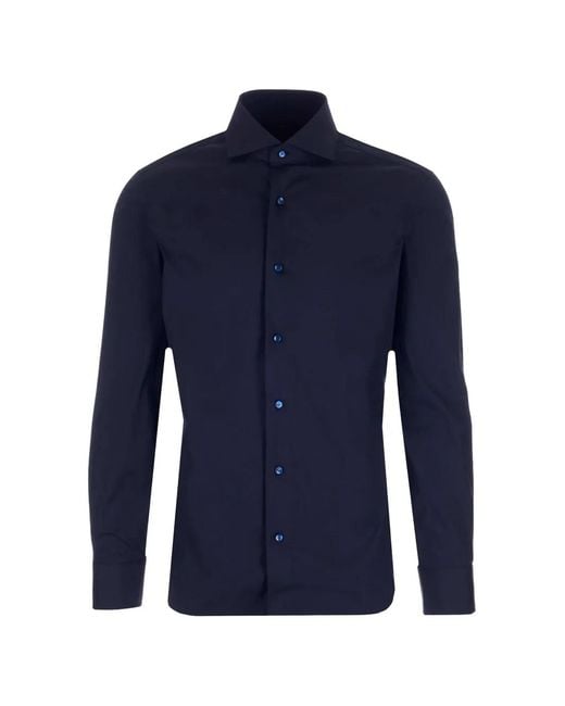 Barba Napoli Blue Spread-Collar Shirt for men