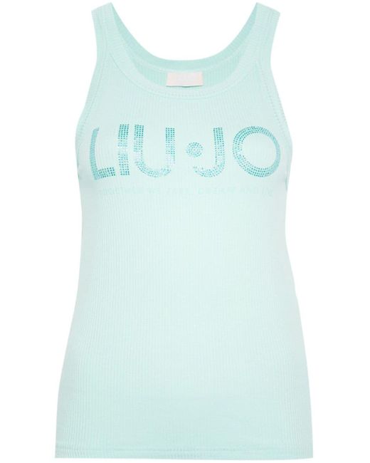 Liu Jo Blue Logo-embellished Ribbed-knit Top